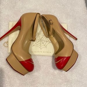 CHARLOTTE OLYMPIA RED LIP NUDE HEELS
